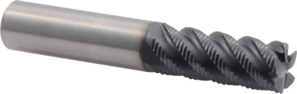 Niagara Cutter - 1/2" Diam, Fine Pitch, 1-1/4" LOC, 5 Flute Solid Carbide Corner Chamfer Roughing End Mill - TiAlN Finish, 3" OAL, 1/2" Shank Diam, Single End, Centercutting, 45° Helix - Eagle Tool & Supply