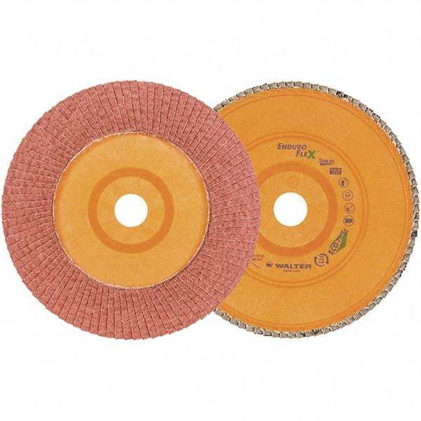 WALTER Surface Technologies - 60 Grit, 7" Disc Diam, 7/8" Center Hole, Zirconia Alumina Flap Disc - 8,600 Max RPM, Plastic Backing, Arbor Attaching System, Coated - Eagle Tool & Supply