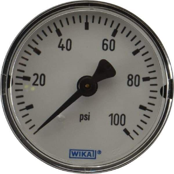 Wika - 2" Dial, 1/4 Thread, 0-100 Scale Range, Pressure Gauge - Center Back Connection Mount, Accurate to 3-2-3% of Scale - Eagle Tool & Supply