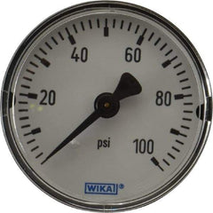 Wika - 2" Dial, 1/4 Thread, 0-100 Scale Range, Pressure Gauge - Center Back Connection Mount, Accurate to 3-2-3% of Scale - Eagle Tool & Supply