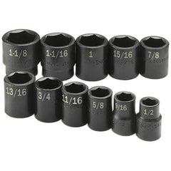 SK - 1/2" Drive Standard Impact Socket Set - 1/2 to 1-1/8", Inch Measurement Standard - Eagle Tool & Supply