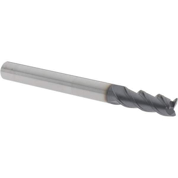 Iscar - 0.188", 1/2" LOC, 3/16" Shank Diam, 2" OAL, 3 Flute, Solid Carbide Square End Mill - Single End, TiAlN Finish, Spiral Flute, 45° Helix, Centercutting, Right Hand Cut, Right Hand Flute - Eagle Tool & Supply