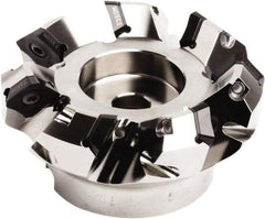 Seco - 78mm Cut Diam, 22mm Arbor Hole, 7.5mm Max Depth of Cut, 45° Indexable Chamfer & Angle Face Mill - 5 Inserts, SE.. 1505 Insert, Right Hand Cut, 5 Flutes, Through Coolant, Series QuattroMill - Eagle Tool & Supply
