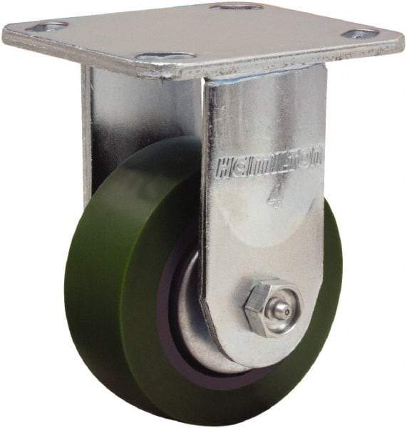 Hamilton - 4" Diam x 1-1/2" Wide x 5-5/8" OAH Top Plate Mount Rigid Caster - Polyurethane Mold onto Cast Iron Center, 675 Lb Capacity, Straight Roller Bearing, 4 x 4-1/2" Plate - Eagle Tool & Supply