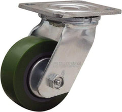 Hamilton - 4" Diam x 1-1/2" Wide x 5-5/8" OAH Top Plate Mount Swivel Caster - Polyurethane Mold onto Cast Iron Center, 675 Lb Capacity, Straight Roller Bearing, 4 x 4-1/2" Plate - Eagle Tool & Supply