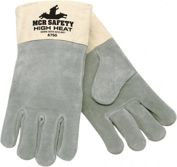 MCR Safety - Size XL, Wool Lined Cowhide Welder's & Heat Protective Gloves - Gauntlet Cuff, Gray, 500°F, Wing Thumb, Pair - Eagle Tool & Supply