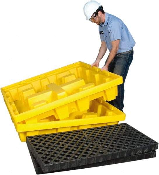 UltraTech - 66 Gal Sump, 6,000 Lb Capacity, 4 Drum, Polyethylene Spill Deck or Pallet - 51" Long x 51" Wide x 10" High, Liftable Fork, Low Profile, 2 x 4 Drum Configuration - Eagle Tool & Supply