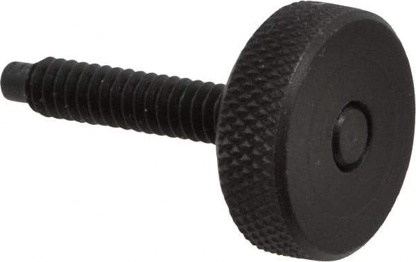 Gibraltar - #10-24 Knurled Shoulderless Dog Point Tip Grade 12L14 Steel Thumb Screw - 1-1/4" OAL, 3/4" Head Diam x 1/4" Head Height, Black Oxide Finish - Eagle Tool & Supply