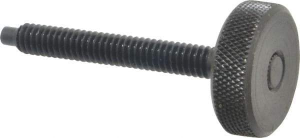 Gibraltar - 1/4-20 Knurled Shoulderless Dog Point Tip Grade 12L14 Steel Thumb Screw - 2-5/16" OAL, 1" Head Diam x 5/16" Head Height, Black Oxide Finish - Eagle Tool & Supply