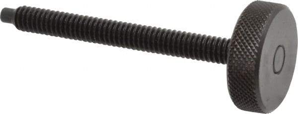 Gibraltar - 1/4-20 Knurled Shoulderless Dog Point Tip Grade 12L14 Steel Thumb Screw - 2-13/16" OAL, 1" Head Diam x 5/16" Head Height, Black Oxide Finish - Eagle Tool & Supply