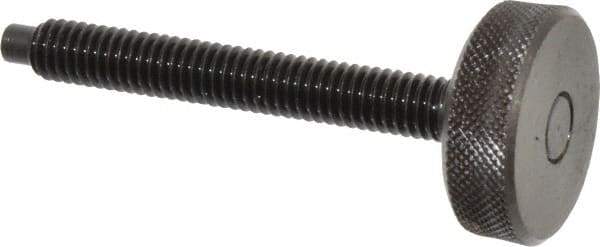 Gibraltar - 5/16-18 Knurled Shoulderless Dog Point Tip Grade 12L14 Steel Thumb Screw - 2-7/8" OAL, 1-1/8" Head Diam x 3/8" Head Height, Black Oxide Finish - Eagle Tool & Supply