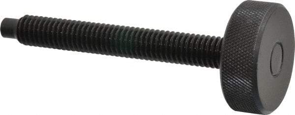Gibraltar - 3/8-16 Knurled Shoulderless Dog Point Tip Grade 12L14 Steel Thumb Screw - 3-7/16" OAL, 1-1/4" Head Diam x 7/16" Head Height, Black Oxide Finish - Eagle Tool & Supply