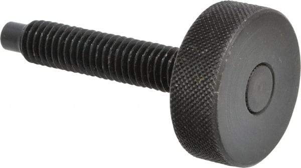 Gibraltar - 3/8-16 Knurled Shoulderless Dog Point Tip Grade 12L14 Steel Thumb Screw - 2-1/2" OAL, 1-1/4" Head Diam x 7/16" Head Height, Black Oxide Finish - Eagle Tool & Supply