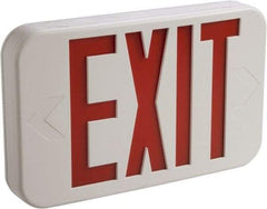 Cooper Lighting - 1 and 2 Face, 3 Watt, White, Thermoplastic, LED, Illuminated Exit Sign - 120/277 VAC, Nickel Cadmium, Ceiling Mounted, End Mounted, Wall Mounted, 11-11/16 Inch Long x 1-3/4 Inch Wide x 7-1/2 Inch High - Eagle Tool & Supply