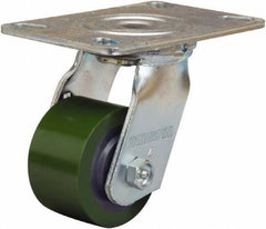 Hamilton - 3-1/4" Diam x 2" Wide x 5-1/4" OAH Top Plate Mount Swivel Caster - Polyurethane Mold onto Cast Iron Center, 575 Lb Capacity, Straight Roller Bearing, 4-1/2 x 6-1/4" Plate - Eagle Tool & Supply