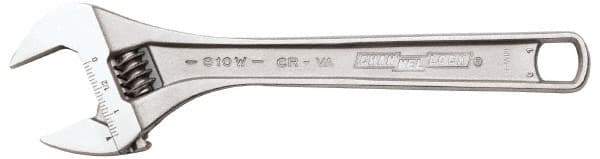 Channellock - 1-3/8" Jaw Capacity, 8" Standard Adjustable Wrench - Chrome Vanadium Steel, Chrome Finish - Eagle Tool & Supply