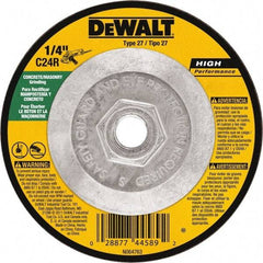 DeWALT - 24 Grit, 4-1/2" Wheel Diam, 1/8" Wheel Thickness, Type 27 Depressed Center Wheel - Silicon Carbide, Resinoid Bond, 13,300 Max RPM - Eagle Tool & Supply