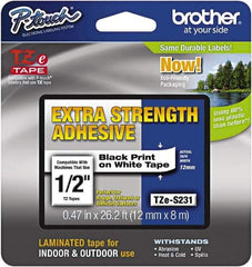 Brother - 1/2" Wide x 314.4" Long, White Plastic/Paper Tape Cassette - For Label Maker - Eagle Tool & Supply