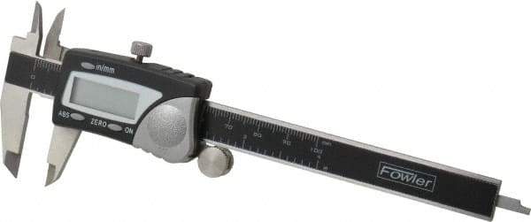 Fowler - 0 to 100mm Range, 0.01mm Resolution, Electronic Caliper - Stainless Steel with 1.56" Stainless Steel Jaws, 0.02mm Accuracy - Eagle Tool & Supply