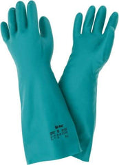 Ansell - Size XL (10), 18" Long, 22 mil Thick, Nitrile Chemical Resistant Gloves - Textured Finish, Straight Cuff, ANSI Abrasion Level 5, ANSI Cut Level 0, Green, FDA Approved - Eagle Tool & Supply