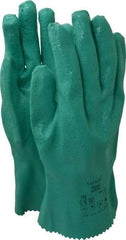 Ansell - Size XL (10), 12" Long, 47 mil Thick, Supported, Nitrile Chemical Resistant Gloves - Textured Finish, Cotton Interlock Knit Lined, Gauntlet Cuff, ANSI Abrasion Level 4, ANSI Cut Level 1, Green, FDA Approved - Eagle Tool & Supply