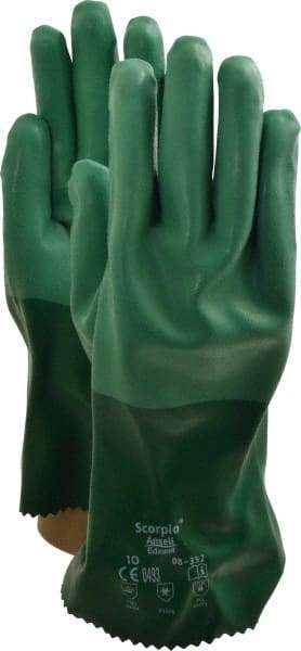 Ansell - Size XL (10), 12" Long, 55 mil Thick, Supported, Neoprene Chemical Resistant Gloves - Textured Finish, Cotton Interlock Knit Lined, Gauntlet Cuff, ANSI Abrasion Level 3, ANSI Cut Level 1, Green - Eagle Tool & Supply