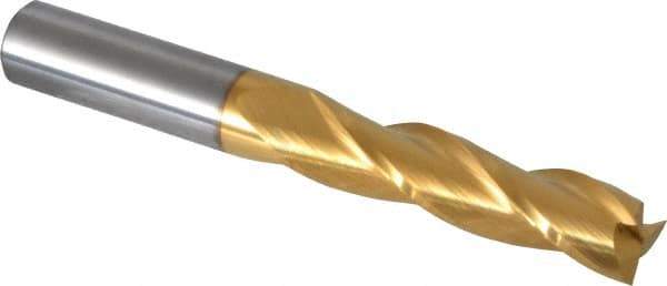 Hertel - 1/2", 2" LOC, 1/2" Shank Diam, 4" OAL, 3 Flute, Solid Carbide Square End Mill - Single End, TiN Finish, 30° Helix, Centercutting, Right Hand Cut - Eagle Tool & Supply