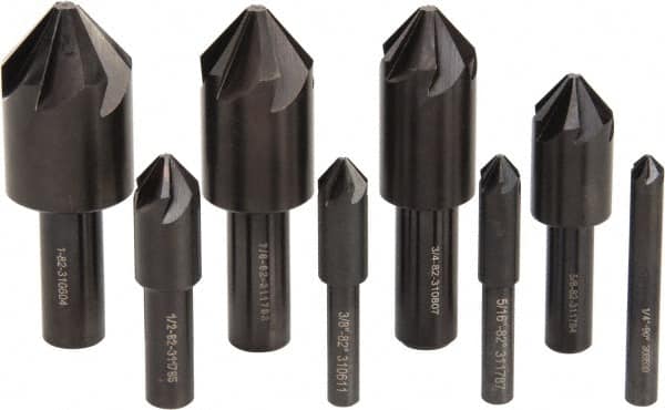 Hertel - 8 Piece, 1/4 to 1" Head Diam, 82° Included Angle, Countersink Set - Eagle Tool & Supply