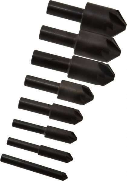 Hertel - 8 Piece, 1/4 to 1" Head Diam, 90° Included Angle, Countersink Set - Eagle Tool & Supply