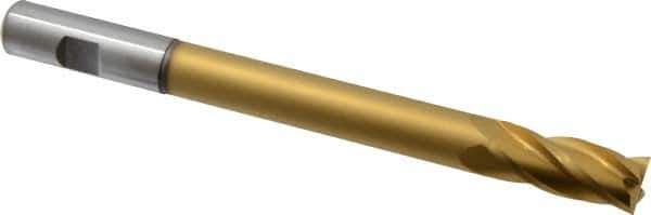Hertel - 5/8", 1-1/2" LOC, 5/8" Shank Diam, 7-1/8" OAL, 4 Flute, High Speed Steel Square End Mill - Single End, TiN Finish, Centercutting, Right Hand Cut - Eagle Tool & Supply