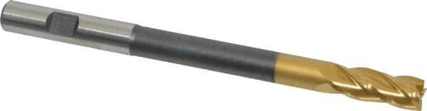 Hertel - 3/8", 1" LOC, 3/8" Shank Diam, 5" OAL, 4 Flute, High Speed Steel Square End Mill - Single End, TiN Finish, Right Hand Cut - Eagle Tool & Supply