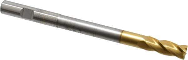 Hertel - 3/8", 1" LOC, 3/8" Shank Diam, 5" OAL, 4 Flute, High Speed Steel Square End Mill - Single End, TiN Finish, Centercutting, Right Hand Cut - Eagle Tool & Supply