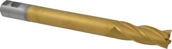 Hertel - 1-1/4", 3-1/2" LOC, 1-1/4" Shank Diam, 12-1/2" OAL, 6 Flute, High Speed Steel Square End Mill - Single End, TiN Finish, Right Hand Cut - Eagle Tool & Supply