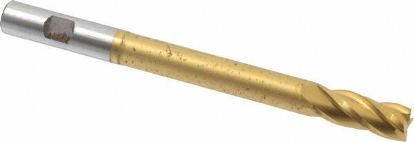 Hertel - 1/2", 1-1/4" LOC, 1/2" Shank Diam, 6" OAL, 4 Flute, High Speed Steel Square End Mill - Single End, TiN Finish, Centercutting, Right Hand Cut - Eagle Tool & Supply