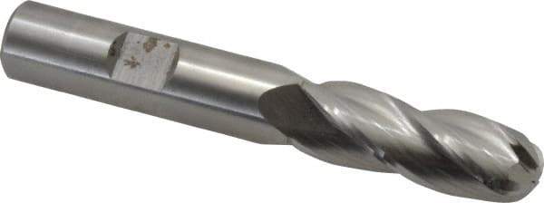 Hertel - 13mm Diam, 1-1/4" LOC, 4 Flute Cobalt Ball End Mill - Uncoated, Single End, 3-1/4" OAL, 1/2" Shank Diam - Eagle Tool & Supply