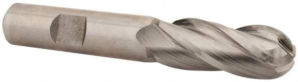 Hertel - 14mm Diam, 1-3/8" LOC, 4 Flute Cobalt Ball End Mill - Uncoated, Single End, 3-3/8" OAL, 1/2" Shank Diam - Eagle Tool & Supply