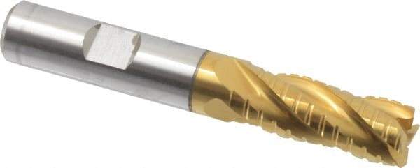Hertel - 1/2" Diam, 1-1/4" LOC, 4 Flute Cobalt Roughing & Finishing Square End Mill - TiN Finish, 3-1/4" OAL, 1/2" Shank Diam, Weldon Shank, Centercutting - Eagle Tool & Supply