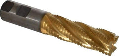 Hertel - 1" Diam, 3" LOC, 5 Flute Cobalt Roughing & Finishing Square End Mill - TiN Finish, 5-1/2" OAL, 1" Shank Diam, Weldon Shank, Centercutting - Eagle Tool & Supply
