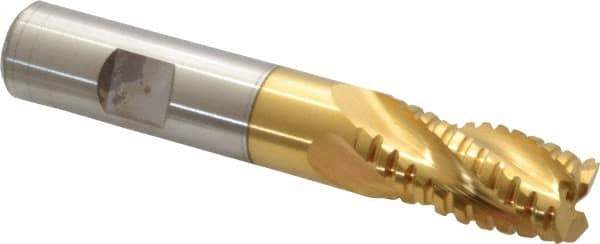 Hertel - 5/8" Diam, 1-1/4" LOC, 4 Flute Cobalt Roughing & Finishing Square End Mill - TiN Finish, 3-3/8" OAL, 5/8" Shank Diam, Weldon Shank, Centercutting - Eagle Tool & Supply