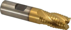 Hertel - 3/4" Diam, 1-1/4" LOC, 4 Flute Cobalt Roughing & Finishing Square End Mill - TiN Finish, 3-1/2" OAL, 3/4" Shank Diam, Weldon Shank, Centercutting - Eagle Tool & Supply