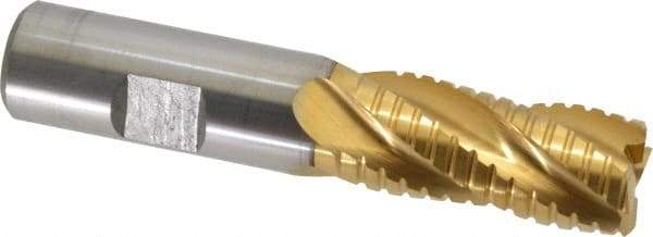 Hertel - 3/4" Diam, 1-5/8" LOC, 4 Flute Cobalt Roughing & Finishing Square End Mill - TiN Finish, 3-3/4" OAL, 3/4" Shank Diam, Weldon Shank, Non-Centercutting - Eagle Tool & Supply