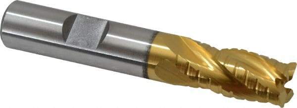 Hertel - 1/2" Diam, 1" LOC, 4 Flute Cobalt Roughing & Finishing Square End Mill - TiN Finish, 3" OAL, 1/2" Shank Diam, Weldon Shank, Centercutting - Eagle Tool & Supply