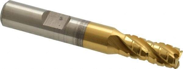Hertel - 5/16" Diam, 3/4" LOC, 4 Flute Cobalt Roughing & Finishing Square End Mill - TiN Finish, 2-1/2" OAL, 3/8" Shank Diam, Weldon Shank, Centercutting - Eagle Tool & Supply