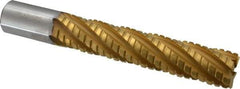 Hertel - 1-1/4" Diam, 6" LOC, 6 Flute Cobalt Roughing & Finishing Square End Mill - TiN Finish, 8-1/2" OAL, 1-1/4" Shank Diam, Weldon Shank, Centercutting - Eagle Tool & Supply