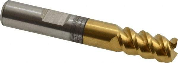 Hertel - 3/8" Diam, 3/4" LOC, 3 Flute Powdered Metal Roughing & Finishing Square End Mill - TiN Finish, 2-1/2" OAL, 3/8" Shank Diam, Weldon Shank, 60° Helix, Centercutting - Eagle Tool & Supply