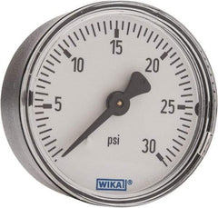 Wika - 2" Dial, 1/4 Thread, 0-30 Scale Range, Pressure Gauge - Center Back Connection Mount, Accurate to 3-2-3% of Scale - Eagle Tool & Supply