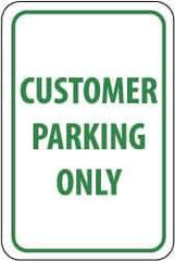 NMC - "Customer Parking Only", 12" Wide x 18" High, Aluminum Reserved Parking Signs - 0.08" Thick, Green on White, Engineer Grade Reflectivity, Rectangle, Post Mount - Eagle Tool & Supply
