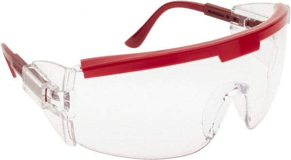 MCR Safety - Clear Lenses, Framed Safety Glasses - Scratch Resistant, Red Plastic Frame, Adjustable Temples, Size Universal, Wrap Around - Eagle Tool & Supply