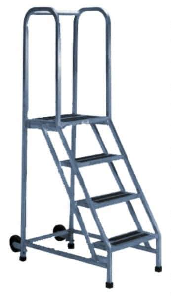 PW Platforms - 5 Step Ladder - Rolling Safety Ladder, 300 Lb Capacity, 50" Platform Height, 22" Base Width x 39" Base Depth - Eagle Tool & Supply