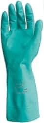 Ansell - Size M (8), 15" Long, 22 mil Thick, Nitrile Chemical Resistant Gloves - Textured Finish, Straight Cuff, ANSI Abrasion Level 5, ANSI Cut Level 0, Green, FDA Approved - Eagle Tool & Supply